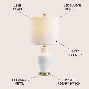 Chi 21" Ceramic/Iron Modern Classic LED Table Lamp - JONATHAN Y